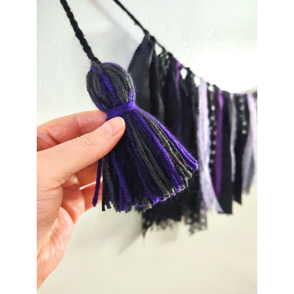 Whimsigoth Boho Fabric Garland Party Banner - Handcrafted Halloween & Goth Decor - Picture 3 of 4
